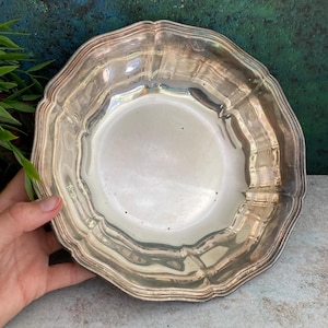 Silver Plated Serving Bowl, Embossed Fruit Bowl, Vintage Patina Silver Dish, Unique Centerpiece, Party Tableware, Scandinavian Platter 9&quot;