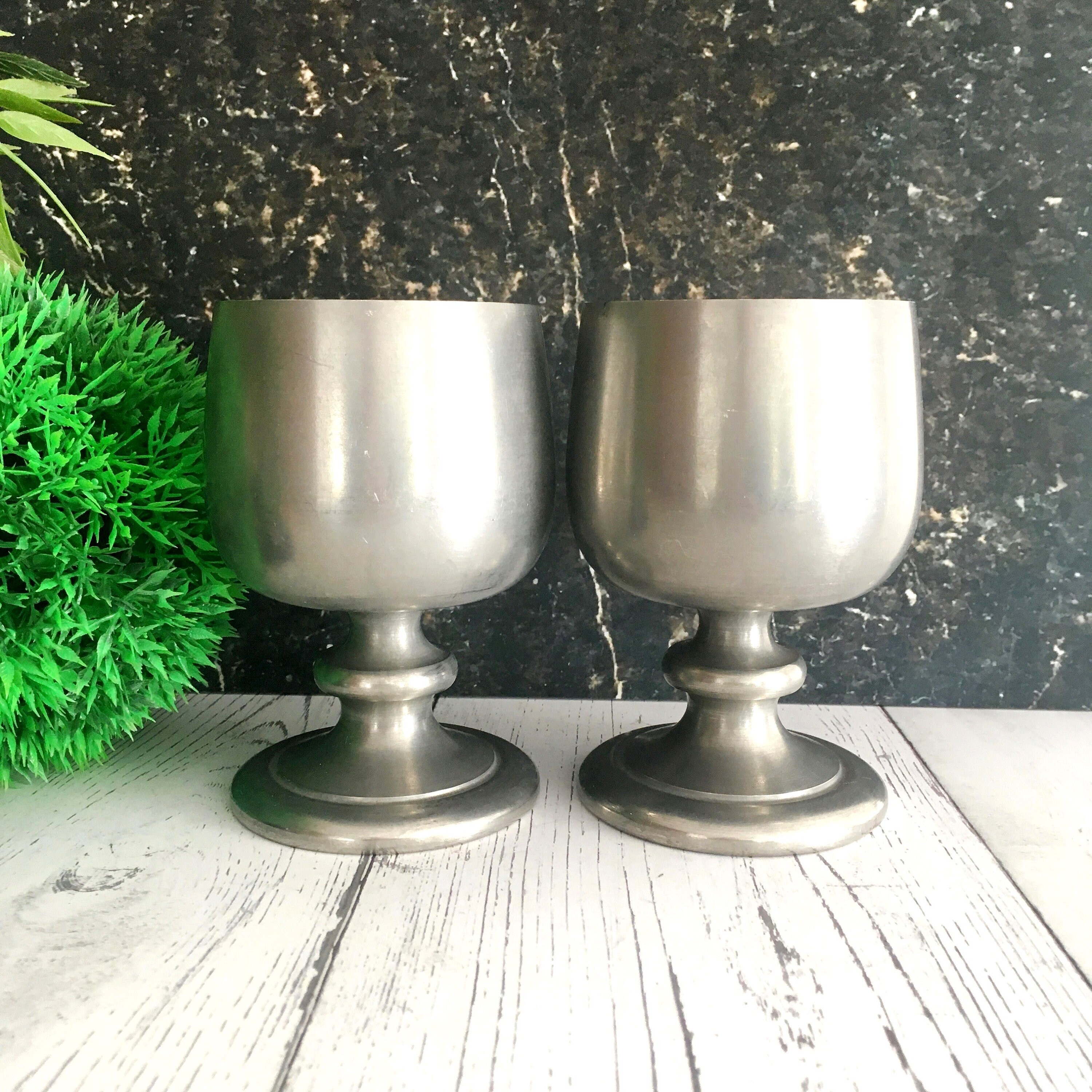 Pewter Goblets Pair of Wine Cups Antique Tinware Drinking Etsy