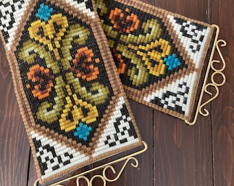 ヴィンテージの手刺繍タペストリー、農場のガチョウの風車