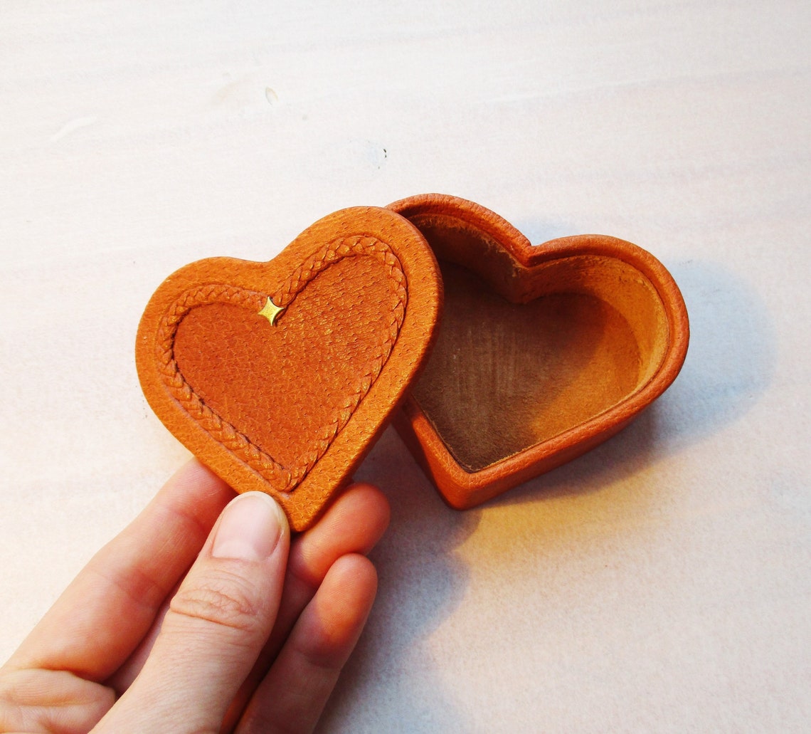 Heart Shape Box Wedding Ring Box Little Gift Box Leather Etsy