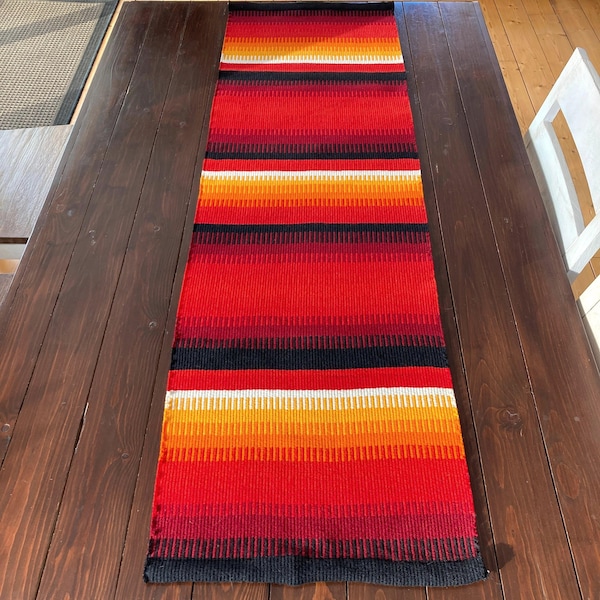 Bright Red Yellow Striped Mid Century Wool Table Runner, Vintage  Handwoven Scandinavian Wall Hanging Tapestry