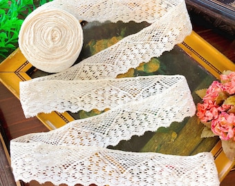 Bordatura in pizzo a tombolo vintage, 6 iarde, 5,5 m, pizzo in cotone bianco naturale per cucito, scrapbooking, artigianato