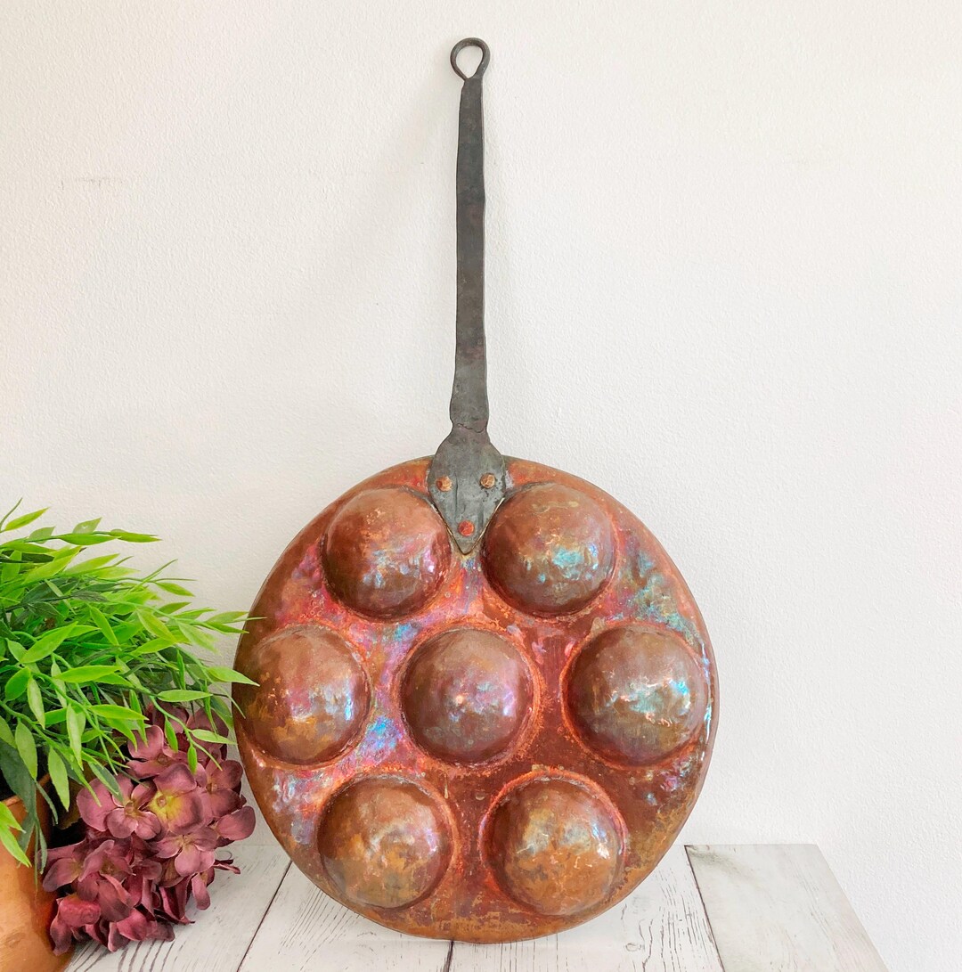 Large Copper Egg Pan, Usable Antique Massive 7 Holes Escargot Pan With ...