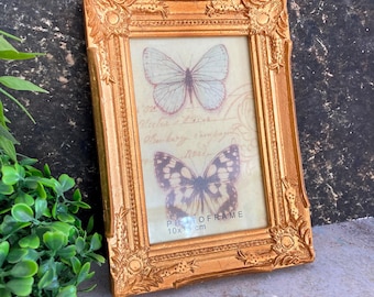 Ornate Gold Picture Frame with Glass, Victorian Style Gilt Wooden Gesso Frame, Embellished Corners