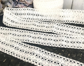 Pizzo di cotone vintage, 6,6 iarde (6 m), materiale per cucito fai da te, bordatura in pizzo bianco