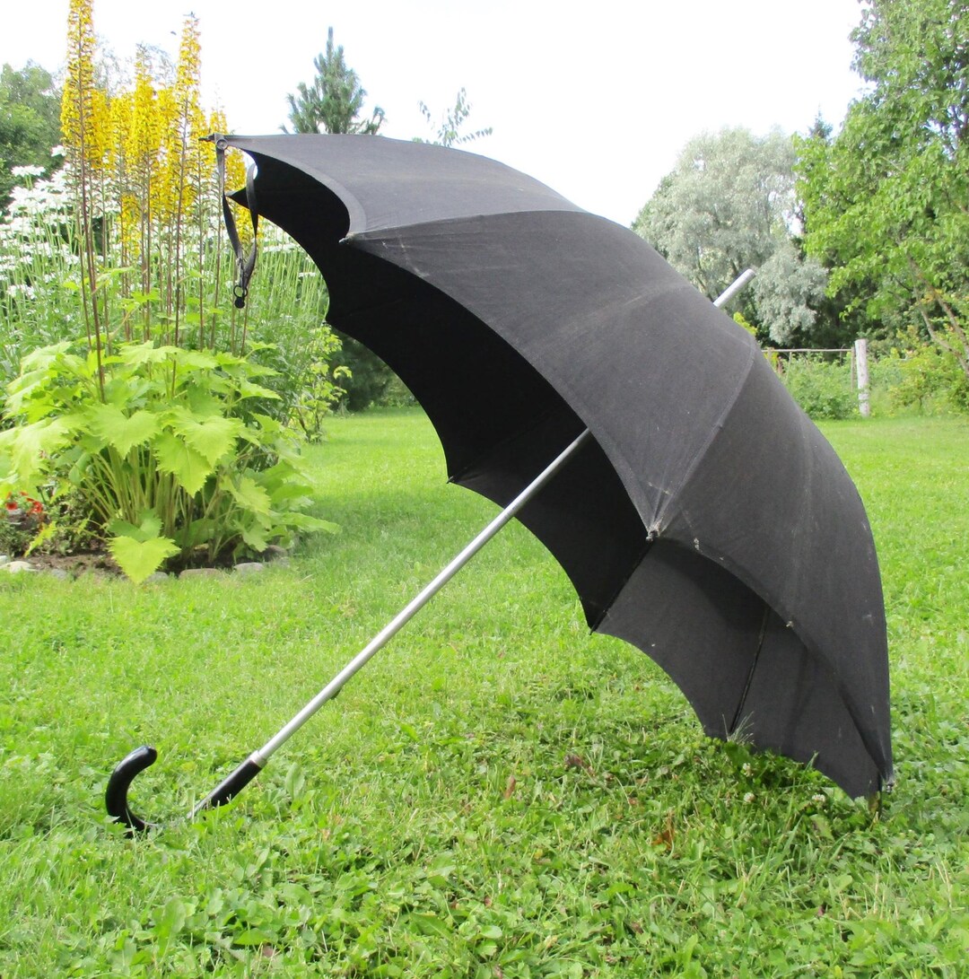 Antique Men's Umbrella, Large Strong Textile Parasol, Black Handle ...