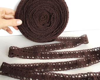 Pizzo a tombolo vintage tagliato su misura, rotolo continuo di pizzo in cotone marrone per bordatura, cucito artigianale, 8 metri