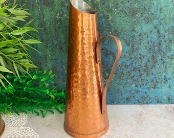 Vintage Copper Jug, Mid Century Modern Bud Vase, Hand Hammered Pitcher, Brass Vase for Flowers, Scandinavian Home Decor, 1970 Sweden