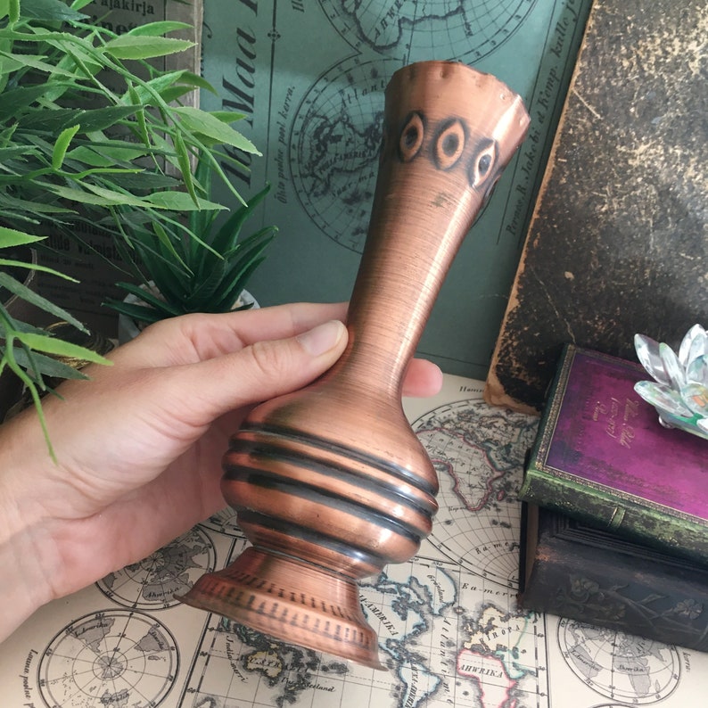 German Repousse Copper Mid Century Mod Home Decor Art Deco Vintage Copper Vase Embossed Brass Vase Small Bud Vase Echt Handarbeit