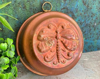 Small Copper Baking Mold, Vintage Cake Jello Pudding Pan, Swedish Embossed Copperware, Rustic Kitchen Wall Decor