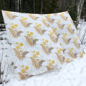 Retro Curtains Pair, 2 Sheer Summer Curtain Panels, Mid Century 1970s Botanical Textiles, Muted Tones Neutral Flowers, Vintage Scandinavia