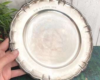 Antique Silver Plated Chippendale Tray, 1920s Scandinavian Drinks Snacks Serving Platter, Hallmarked 9"