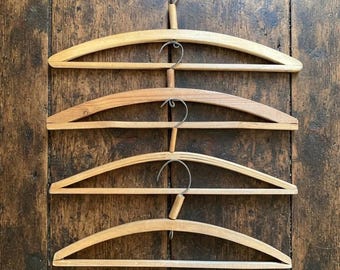 4 Antique Wooden Hangers for Clothes & Pants, Rustic Coat Hangers, Primitive Simple Dress Display, Wardrobe Organizing
