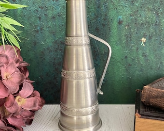 Vintage Norwegian Pewter Vase, Scandinavian Handmade Metal Pitcher, Mid Century Home Decor Gift