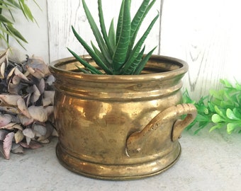 Petit pot en laiton, cache-pot avec poignées, jardinière en cuivre vintage, mini support pour succulentes cactus, décoration d'intérieur bohème éclectique suédoise, scandinave