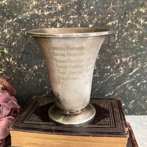 Silver Plated Trophy Cup, 1950s Vintage Silverware, Engraved Antique Vase, Silverplate Award, Scandinavia Sweden