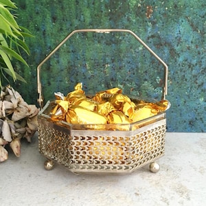 Sugar Bowl, Vintage Silver Plated Bonbon Dish, Silverware Serving Dish, Glass Insert, Handle, Pierced Candy Bowl, Reticulated Decor, France