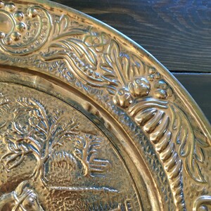 Vintage Copper Plaque, Hunting, Riding Horse, Large Round Ornate Brass Plate, Wall Decor, Art Gift, Repousse Relief, Hand Hammered Tray 14 image 4