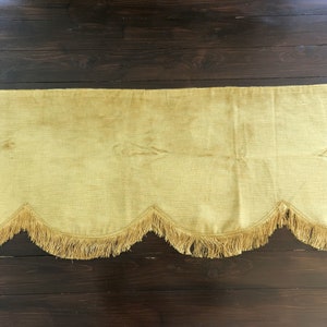 Gold Velvet Curtains w Valance, Antique Heavy Scalloped Pelmet w Fringes, Luxury Yellow Drape Panels, Victorian Bedroom 4.7 yards image 3