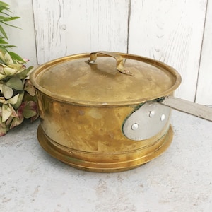 Copper Pot, Small Lidded Cooking Pot, Antique Brass Saucepan, Rustic Open Fire Cookware, Metal Handle, Swedish Country Farmhouse Kitchen