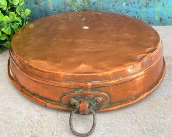 Antique Copper Baking Pan, Scandinavian Decorative Round Cake Mould, Rustic Farmhouse Kitchen Decor