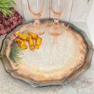 Silver Plated Tray, Large Chippendale Platter, Vintage Round Drinks Food Serving Tray, Antique Silverware, Centerpiece, Wall Tray 14&quot;