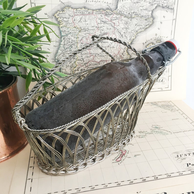 Wine Bottle Basket Silver Plated Metal Wire Bottle Holder Etsy