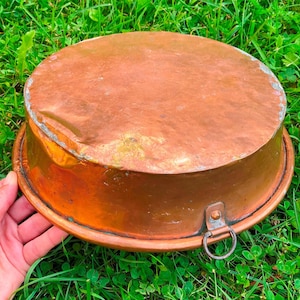Copper Cake Mold, Large Heavy Authentic Antique Baking Pan, Massive Rustic Kitchen Decor, Vintage Chateau, Brocante Farmhouse Cabin 11&quot;