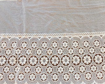 Tenda da caffè corta in pizzo bianco vintage con fiori, stile romantico boho, 98" 248 cm