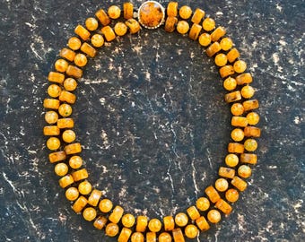 Vintage Amber Necklace Double Strand, 1970s Baltic Honey Butterscotch 9 mm Amber Beads Jewelry, 60 grams, Gift for Her