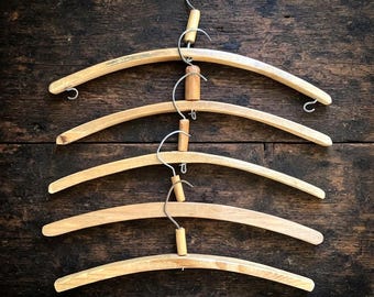 5 Antique Wooden Clothes Hangers, Primitive Rustic Solid Wood Coat Hangers, Simple Dress Display, Closet Organizing