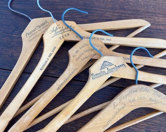 Antique Wooden Coat Hangers, 5 Swedish Stamped Clothes Display Hangers for Vintage Dresses, Closet Organizing