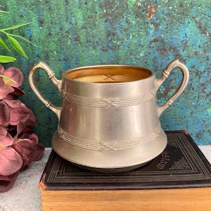 Vintage Sugar Bowl, Silver Gold Metal Pot with Handles, Small Ornate Bowl, Table Decor, Antique Home Decor Gift