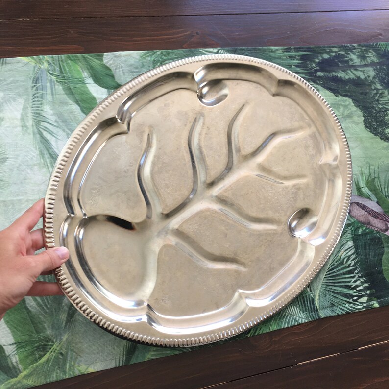 Large Chromed Metal Tray Oval Platter Steak Serving Meat Etsy