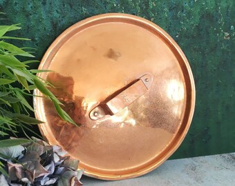 Copper Lid, Antique Brass Kitchen Decor, Vintage Hallmarked Copperware, Swedish Pan Pot Lid, Handmade Scandinavian Old Display Pot Lids 8"