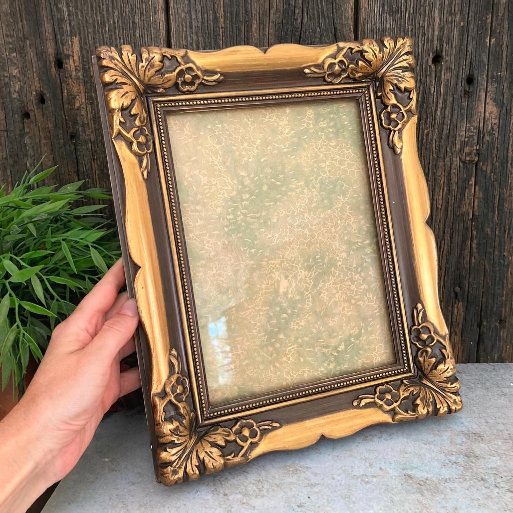 1811 アンティーク　ガラス入り 大きい木製額縁　フレーム　オブジェ　レトロ Victorian Gold Picture Frame, Large Ornate Gesso Plaster Details