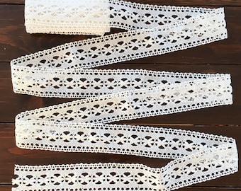 Vintage Bobbin Lace Edging Trim, 5.2 yards Natural White Cotton, Wedding Party Decor, Sewing Crafting 4,8m