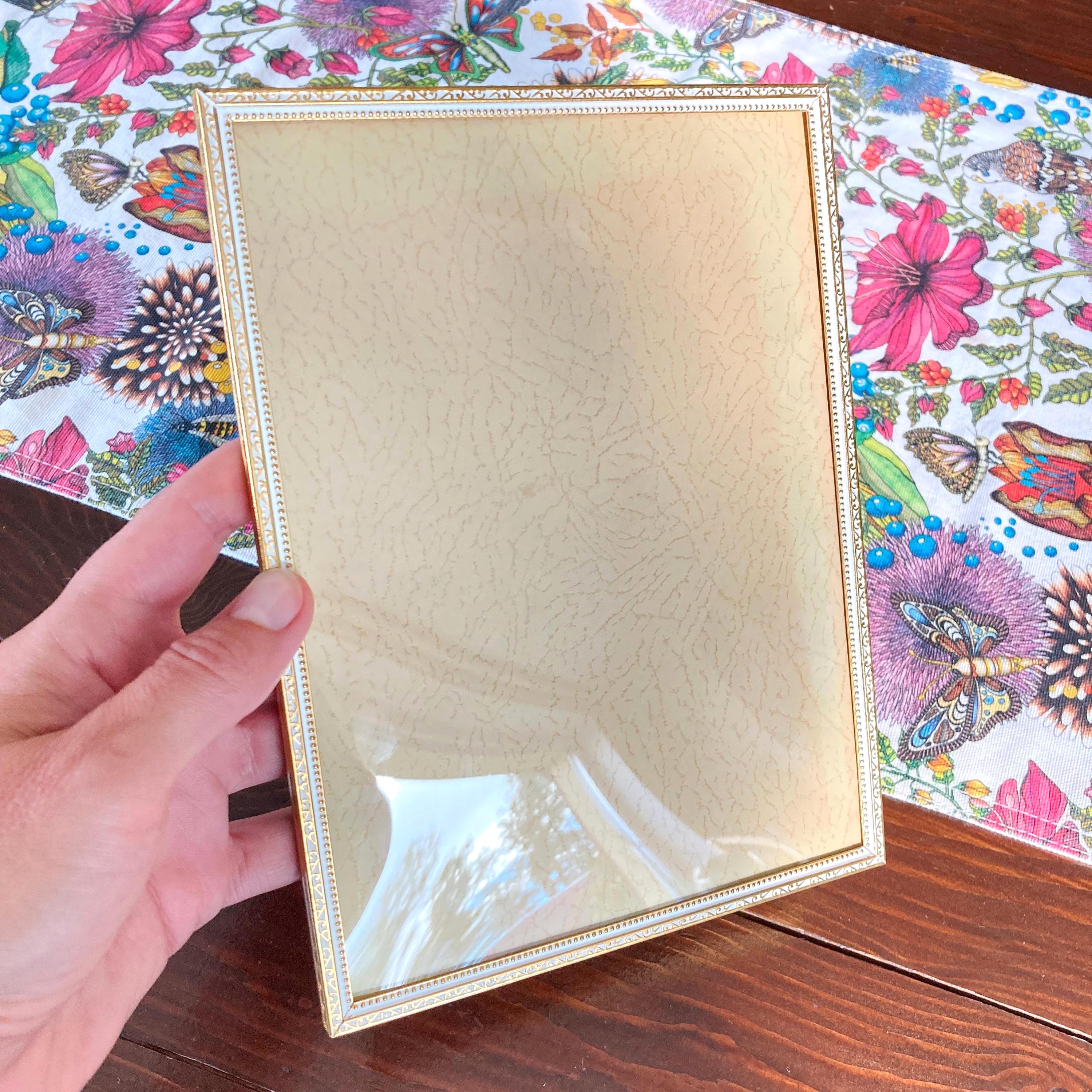Vintage Gold Metal Bubble Glass Picture Frame, Curved Convex Domed