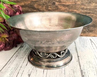 Silver Plated Pedestal Serving Bowl, Vintage Footed Candy Dish, Ornate Decor, Scandinavia Metal Tableware