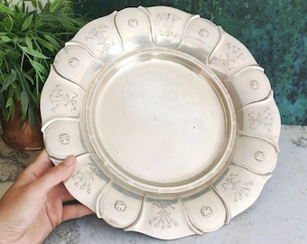 Rare Sterling Silver Tray, Large 830 Hallmarked Silver Serving Platter, 530g Embossed Unique Norway Silverware, 1920s Art Deco Tray 12"