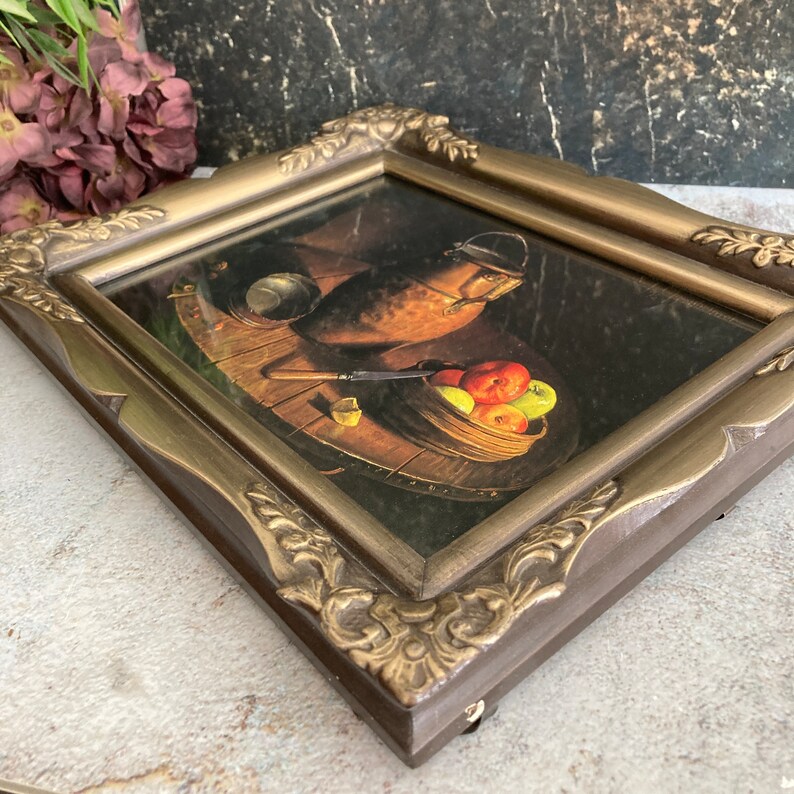 Gold Picture Frame, Antique Ornate Gesso Frame, Plaster Wood, Glass Cover, Large Victorian Tabletop Photo Frame, Wall Hanging 12x9 image 3