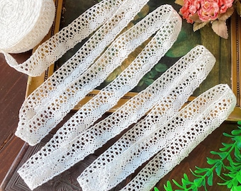 Bordatura in pizzo a fuselli vintage al metro, pizzo bianco naturale in cotone per cucito, scrapbooking e artigianato