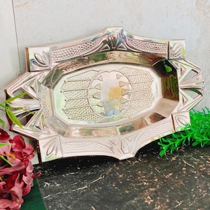 Bandeja de servir vintage, plato Art Nouveau, metal plateado cromado repujado, cuenco rectangular Art Déco