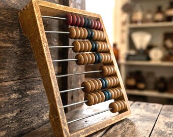 Vintage Small Wooden Abacus, 1950s Soviet USSR Math Learning Calculator, Quirky Gift