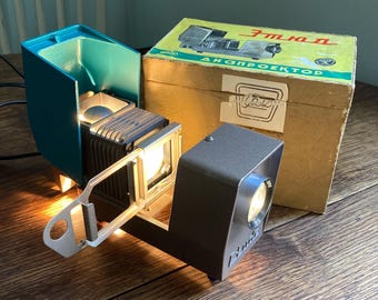 Vintage Slide Projector, Russian USSR Working 1970s 35mm Retro Home Cinema Projector, Original Box