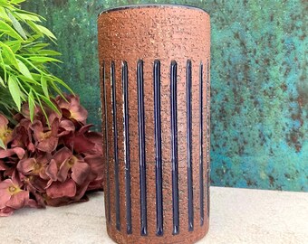 Vintage Ceramic Vase with Blue Glaze & Raw Clay, 1960s Swedish Mid Century Home Decor, Gabriel Keramik Fat Lava Stoneware