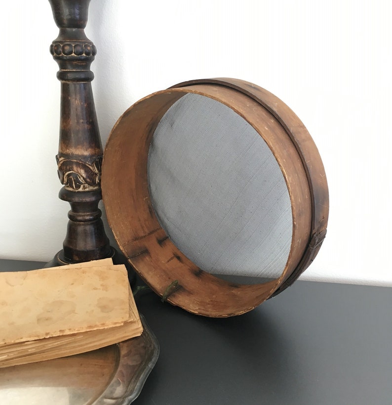 Antique Wood Sieve Sifter Bentwood Primitive Home Decor Cottage Wall Country Kitchen Hanging 1930s Farmhouse