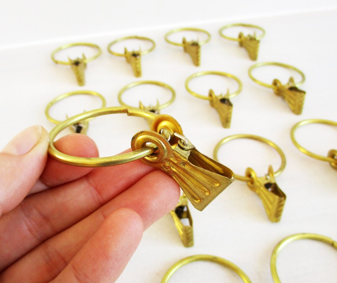 Curtain Ring Clips Set 16 Antique Drapery Clips Gold Tone Etsy