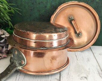 Copper Cooking Pot, Small Lidded Pot, Rustic Saucepan