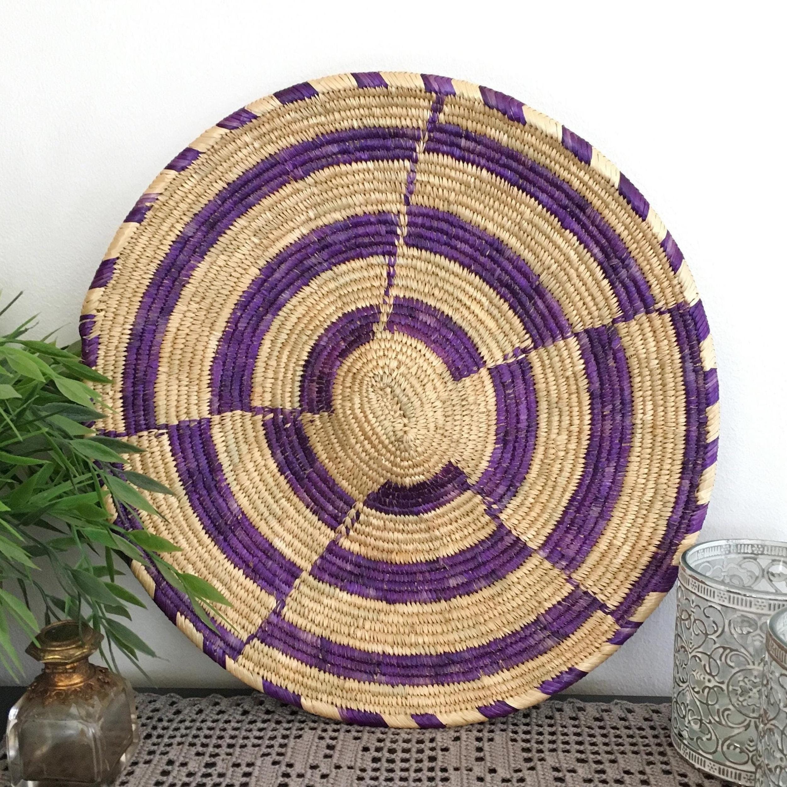 ヴィンテージ 壁飾りバスケット 大型 11.5インチ 手編み アフリカン